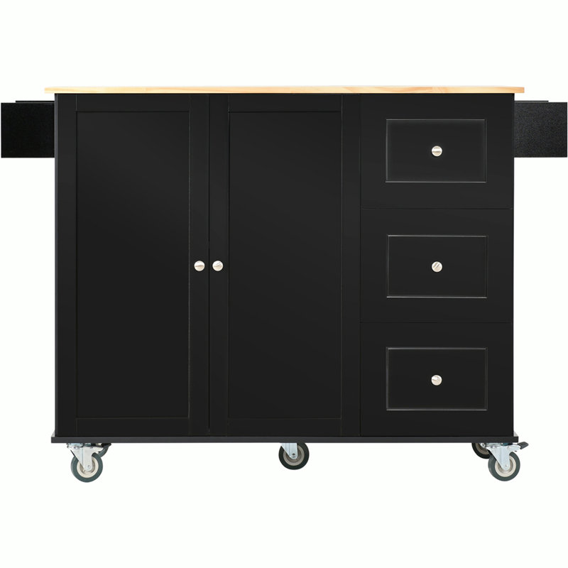 Groningen Solid Wood Top Kitchen Island, Black