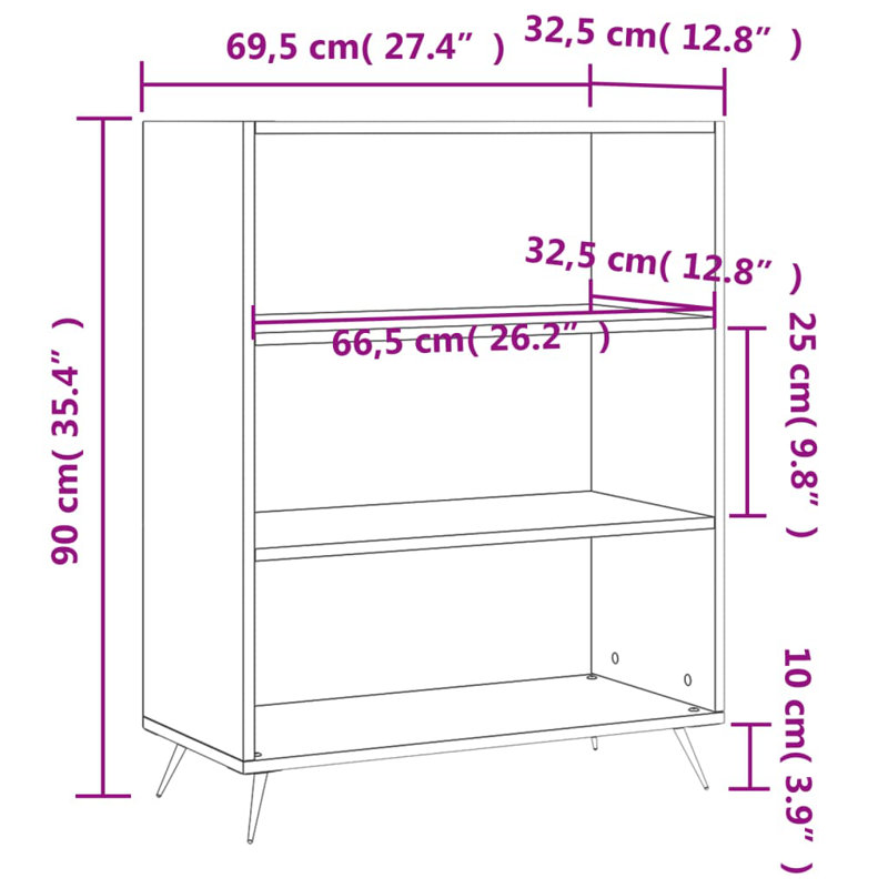 Nadia 90cm H x 69.5cm W Standard Bookcase, High Gloss White