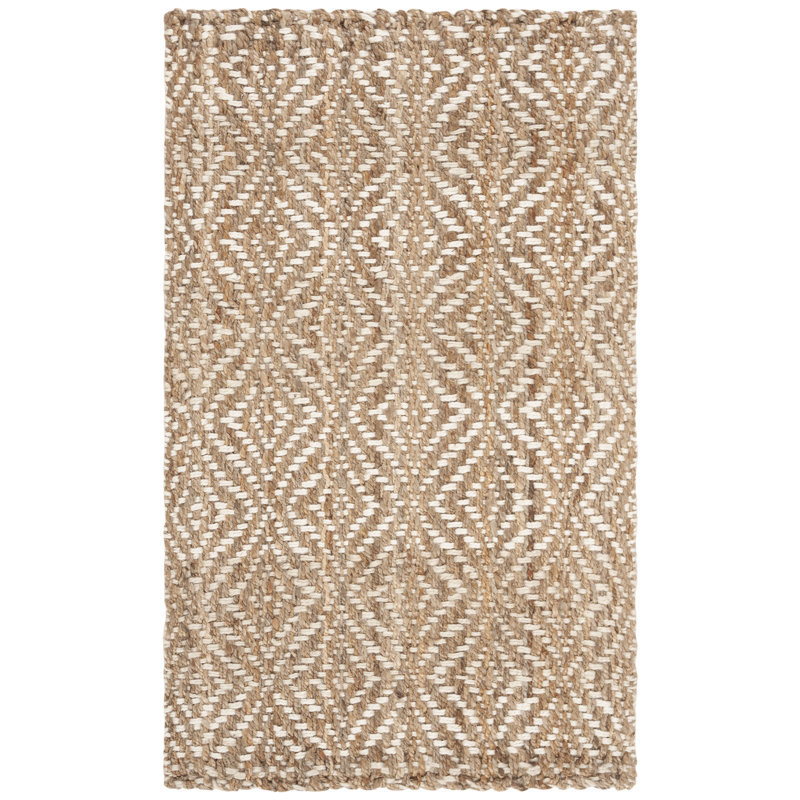 Hand-Woven Natural Jute and Ivory Geometric Area Rug, 3' x 5'
