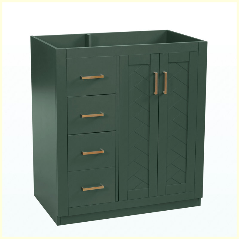 Meuble-lavabo autoportant en bois massif de 30 po avec 3 tiroirs et portes à fermeture douce, Green/Gold