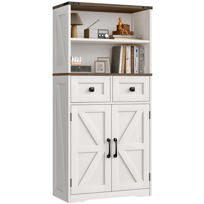White Farmhouse Bathroom Storage Cabinet with Adjustable Shelving