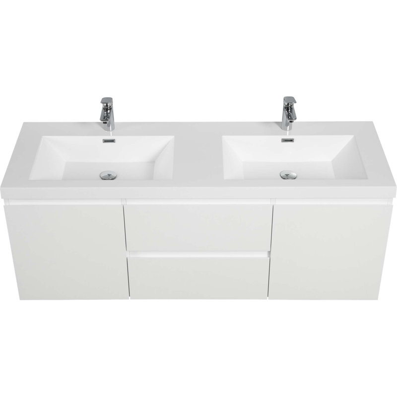 Meuble-lavabo double 59,0 po avec plateau en résine Ananna