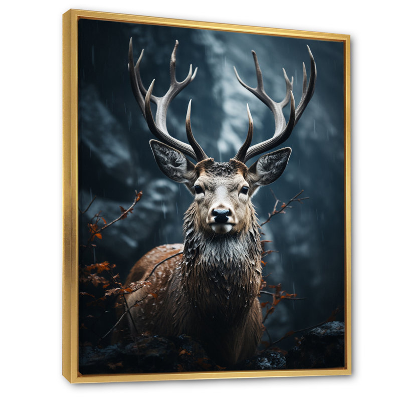 Cerf d'Issic monochrome IV, H 44 po x l 34 po x P 1,5 po, Cadre flottant doré