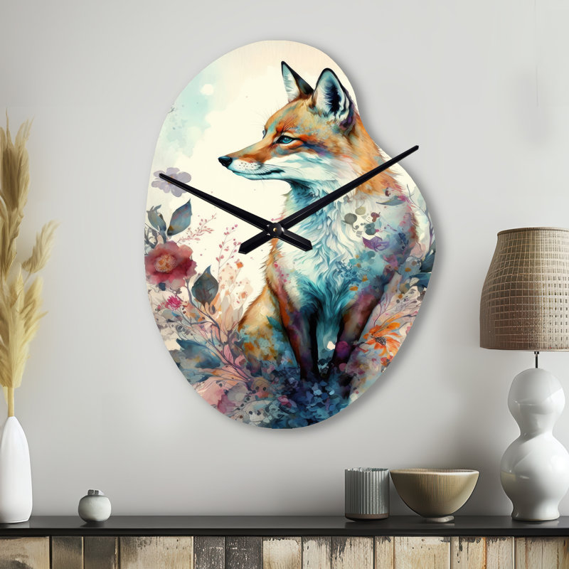 Lobell, mignon renard, art floral III - renard, forme unique, horloge murale, Petit