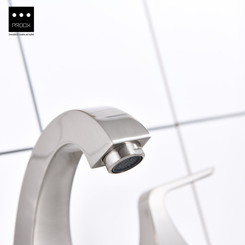 Robinet de salle de bain à large entraxe avec bonde, Nickel brossé