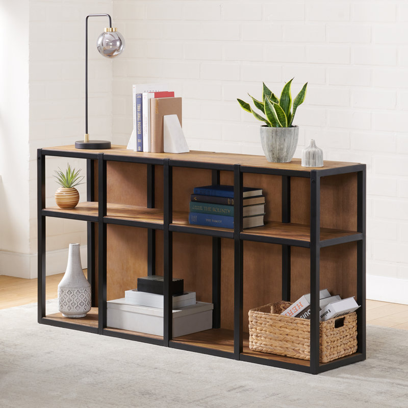 Lloyd 55 in. W Corner Desk with Storage Credenza, Natural Aged Brown, Home Office Furniture for Laptop, Printer & More, 2 Shelves w/4 Compartments & Wide Desktop