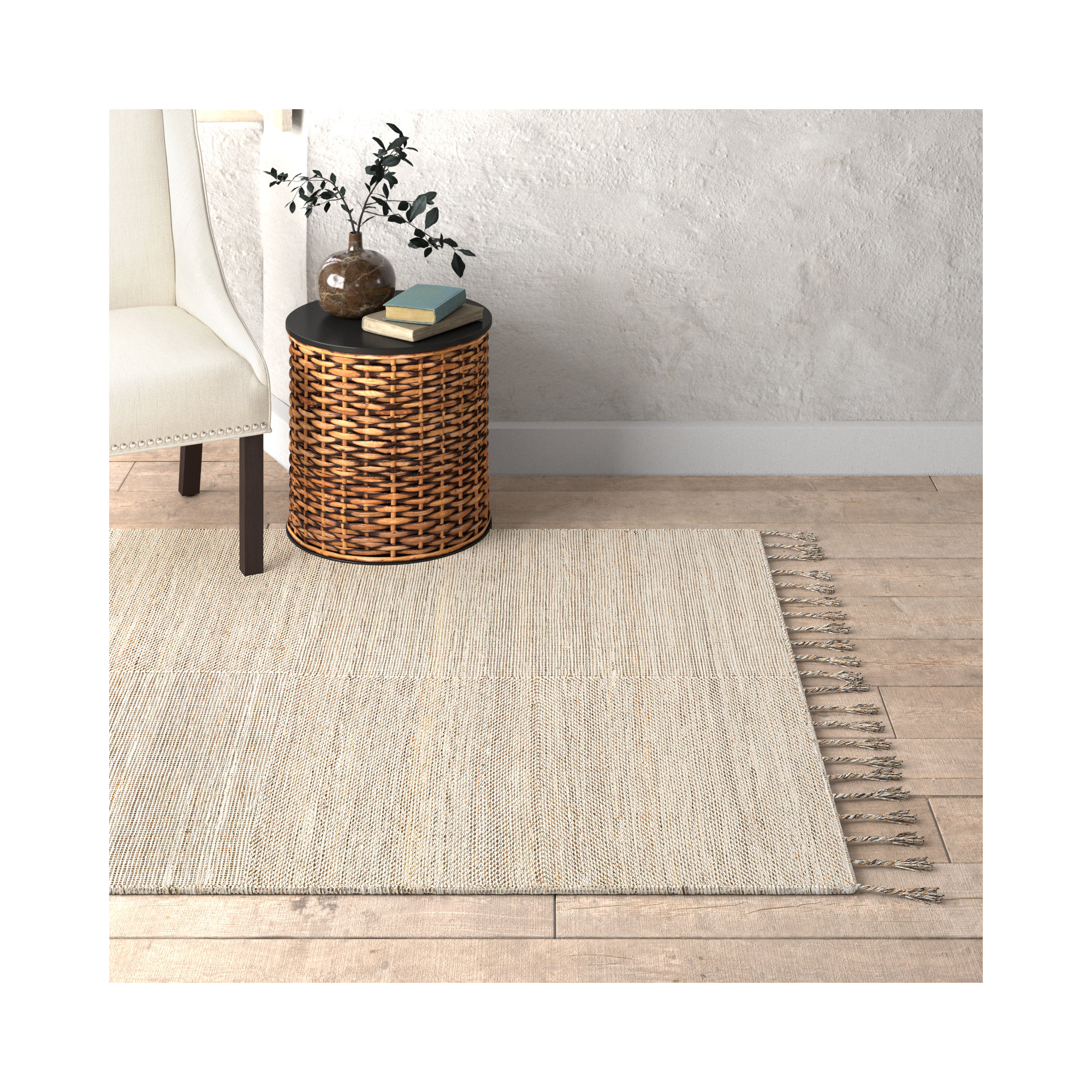 Solid Color Flatweave Recycled P.E.T. Indoor / Outdoor Area Rug, Rectangle 5' x 7'6", Beige