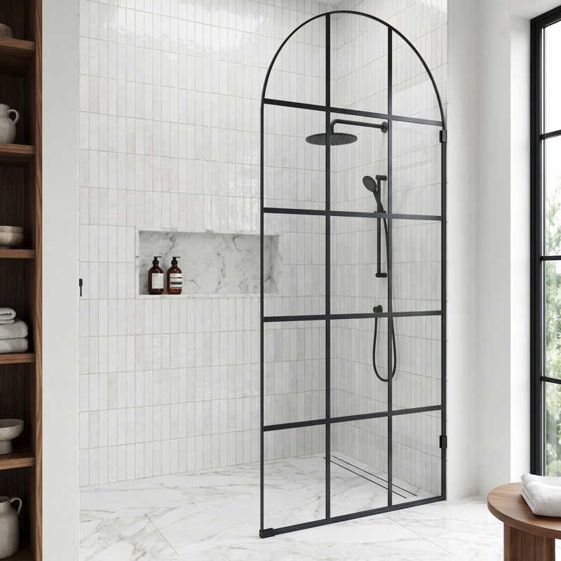Arden 34" W x 78" H Fixed Framed Shower Screen with 3/8" Grid Clear Glass