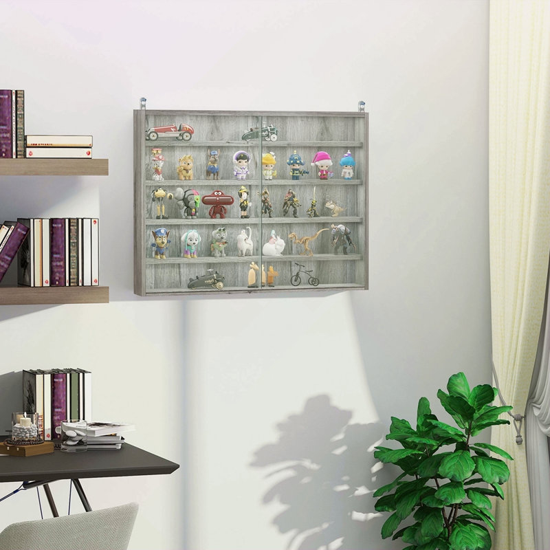 5-Tier Display Cabinet, Glass Display Case With 2 Doors And Adjustable Shelves, Wall-Mounted