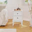 Table de chevet blanche moderne avec 2 tiroirs, table de chevet style champêtre, pieds élégants sculptés pour les petits espaces