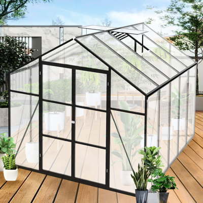 8x10 Ft Outdoor Greenhouse For All Seasons - Aluminum Construction, Polycarbonate Panels, Walk-in, Shielding, Spacious, Easy Assembly, Functional Drainage Heavy Duty Walk-in For Areas, Season, Alloy