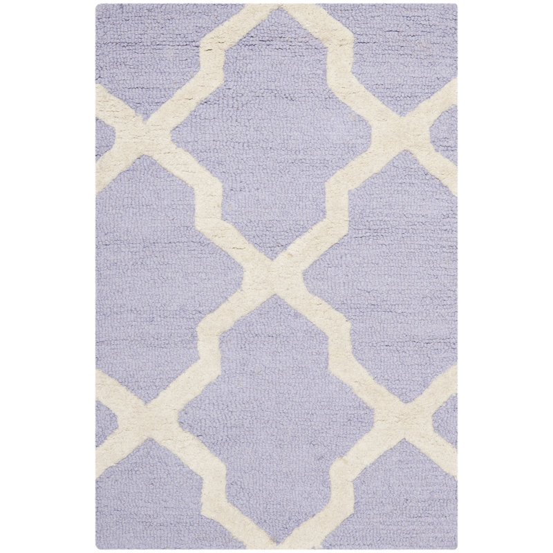 Cannen Hand Tufted Wool Geometric Rug, Runner 2'6" x 6', Ivory/Lavender