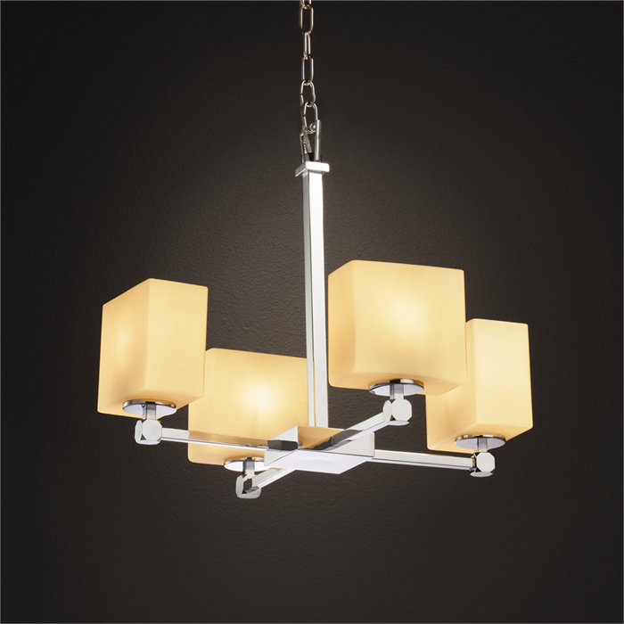 Lustree classique/traditionnel à abat-jour 4 lumières Casson, Chrome poli, Amande