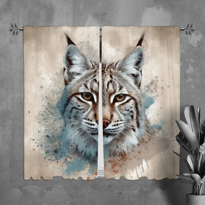 Bobcat Window Curtains Animals White Drapes