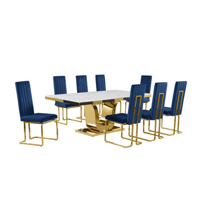 Zamanta Marble Top Pedestal Dining Set