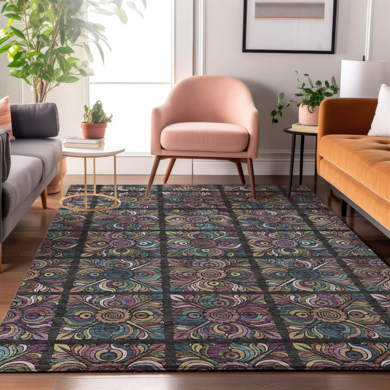 Tapis noir Prisco lavable à la machine de qualité supérieure, Rectangle 10 pi x 14 pi