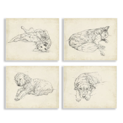 Ensemble de 4 plaques murales antiques, croquis de chien par Ethan Harper