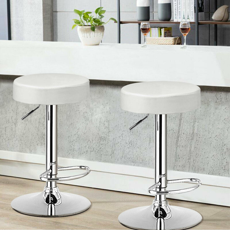 Dawer Swivel Upholstered Adjustable Height Counter Stool with Metal Frame, White, 2
