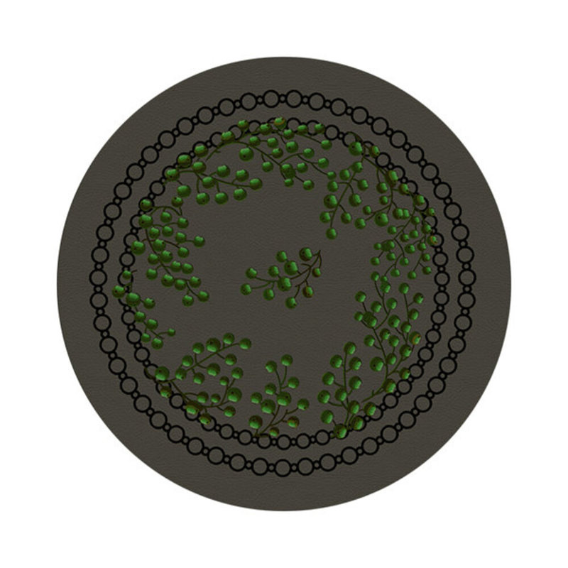 Christmas Berries Vegan Leather Round Pebble Placemat, Anthracite Green
