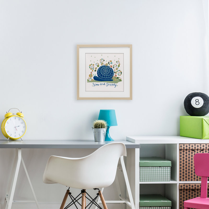 «Slow And Steady Snail», reproduction d'art sous verre, conception de Connie Summers, Cadre de récolte en pin