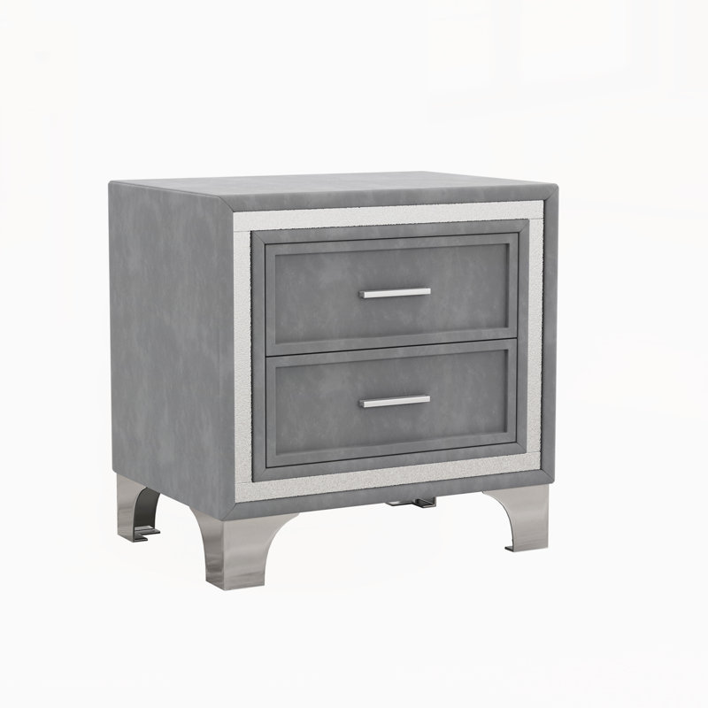 Table de chevet en velours de bois massif, Gris