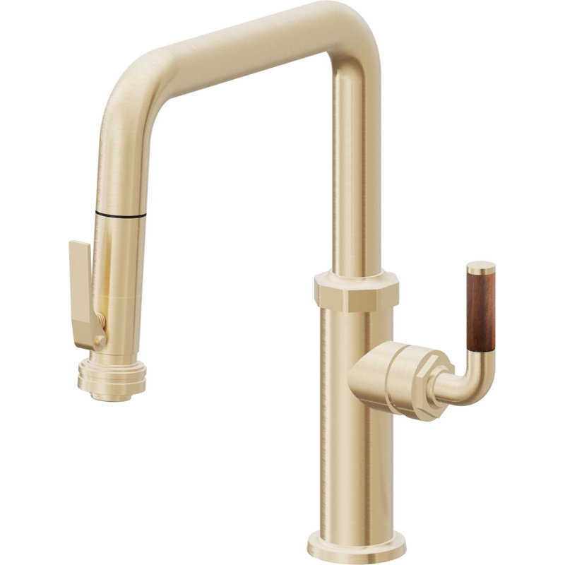 Descanso Kitchen Pull Down Kitchen Faucet With Squeeze Sprayer Quad Spout, Satin Brass