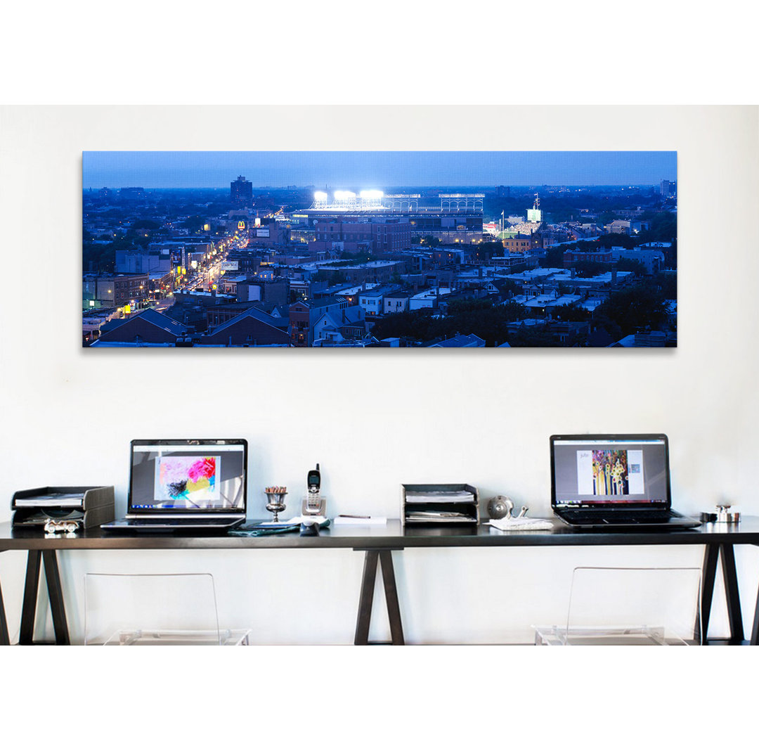 Panoramic Aerial View of a City, Wrigley Field, Chicago, Illinois Photographic Print on Canvas iCanvas 