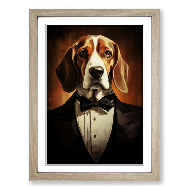 Beagle Art Deco Art - Framed Print, 46cm H x 34cm W, Oak Framed