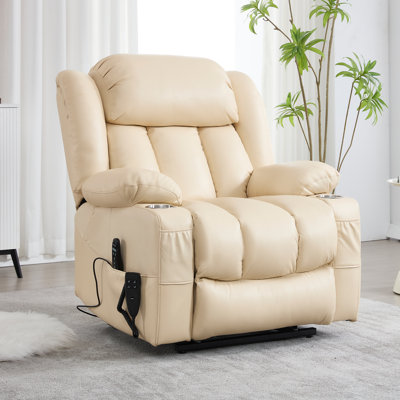 Aura 39.5" W Dual Motor Power Lift Recliner With Heated Massage Thick Backrest Stainless Steel Cup Holder Pockets by Latitude Run