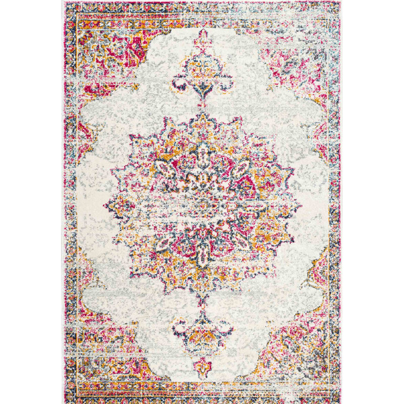 Mcalmont Medallion Power Loomed Performance Pink/Fuchsia Rug, Rectangle 10' x 14'