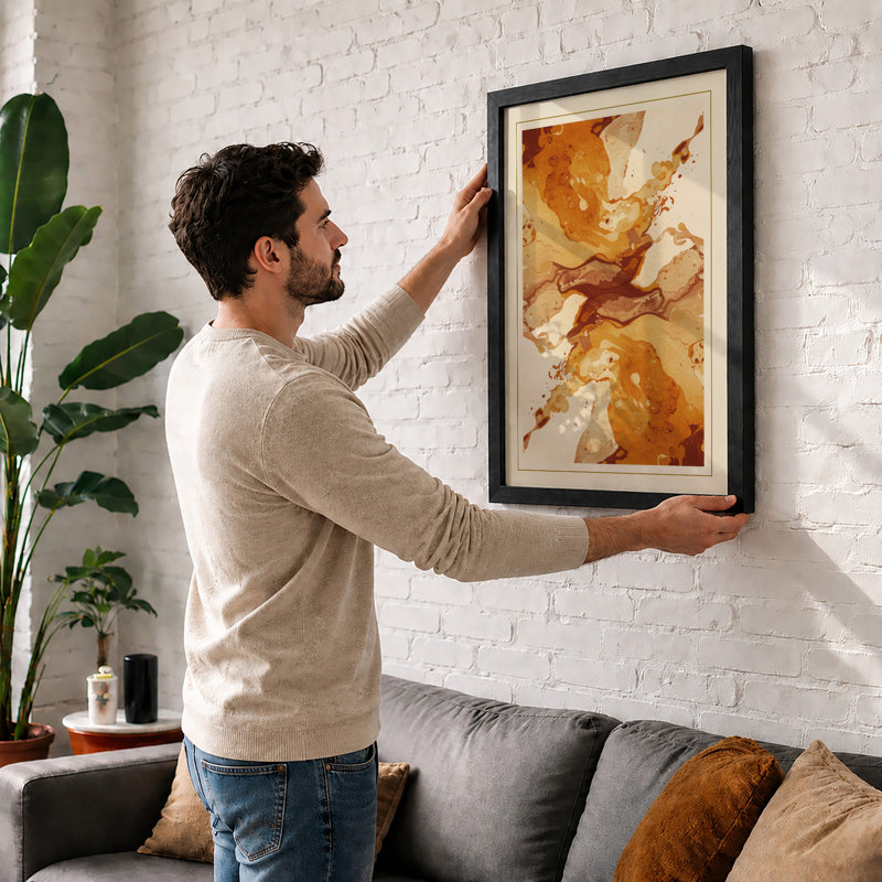 Earth Flow Abstract - Framed Print, A3 - 42.0 x 29.7 cm, White