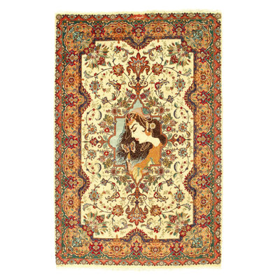Tapis oriental brun / beige en laine / coton 4 pi 11 po x 3 pi 2 po Mehman