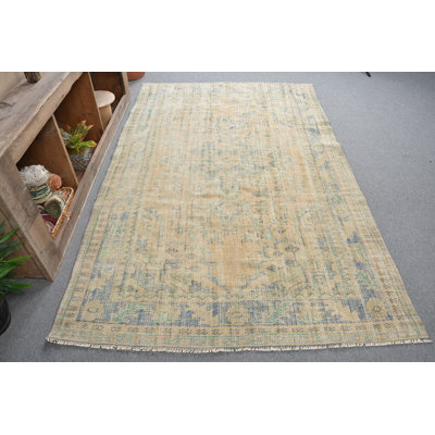 Vintage Rugs, Wool Rug, Turkish Rugs, Blue Moroccan Rugs, 5.1x8.1 ft Large Rugs, Bedroom Rug