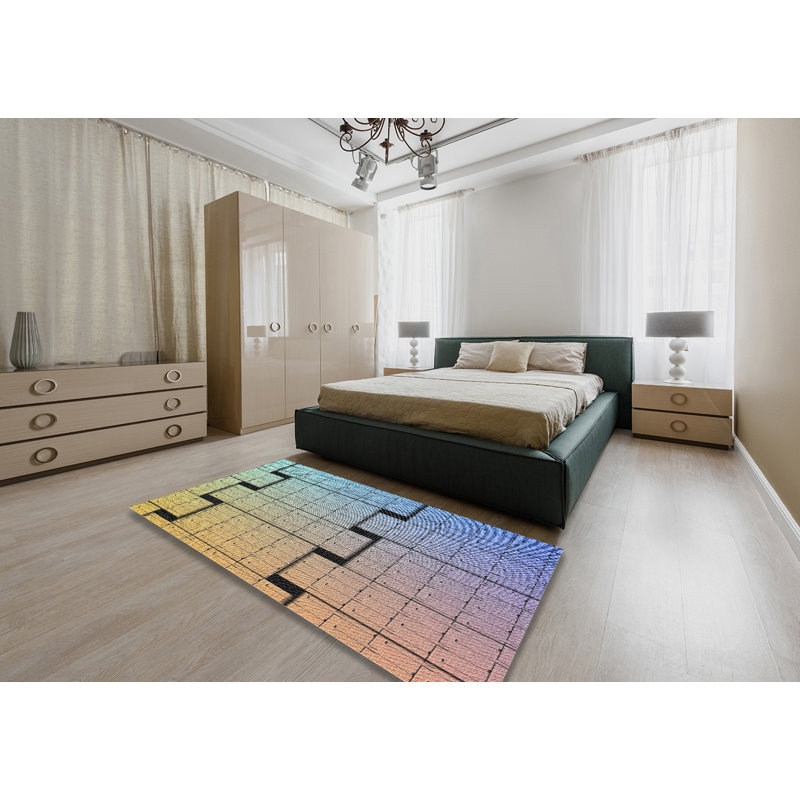 Tapis bleu à motif géométrique Aprin, Rectangle 5 pi x 7 pi
