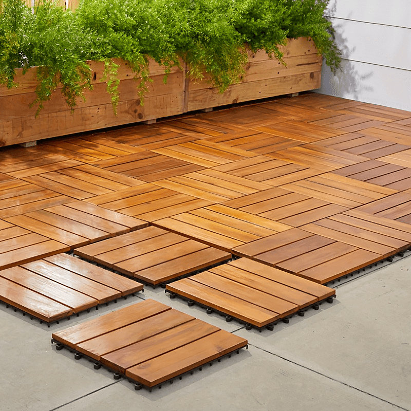 Carreaux de terrasse en bois d'acacia, tuiles de terrasse emboîtables de 12 po x 12 po pour le patio, le balcon, la cour et le bord de la piscine, plancher de bois de bricolage imperméable