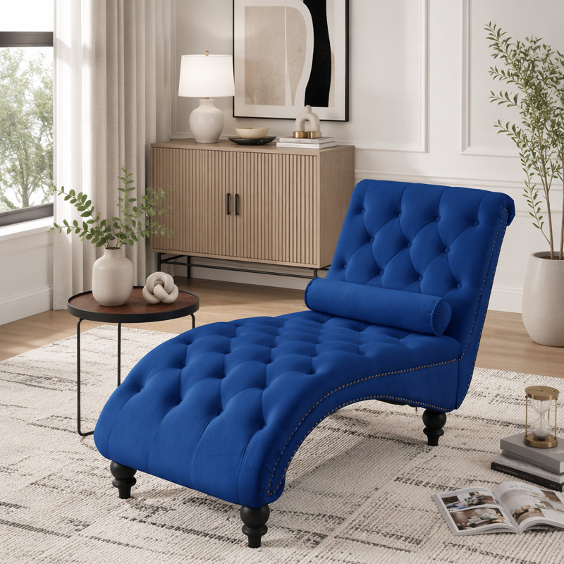 Fauteuil inclinable en velours capitonné, Navy