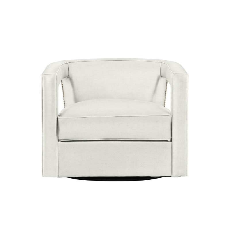 Alana 32.5'' Wide Swivel Barrel Chair, Nickel, Dorado Snow Crypton® Chenille 5558-000