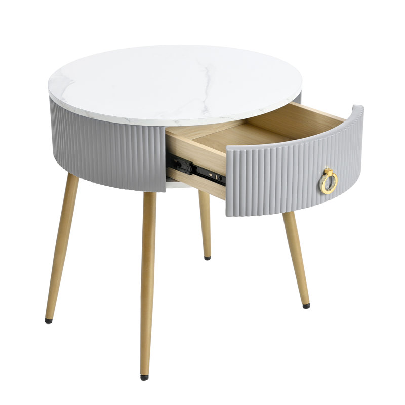 Ensemble de tables d'appoint modernes avec plateau en faux marbre et motif, Marbre blanc
