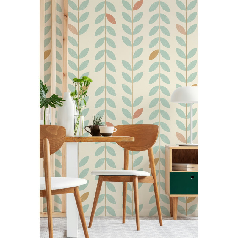 Papier peint à rayures Sage Vine Leaf, L 115 po x l 225 po