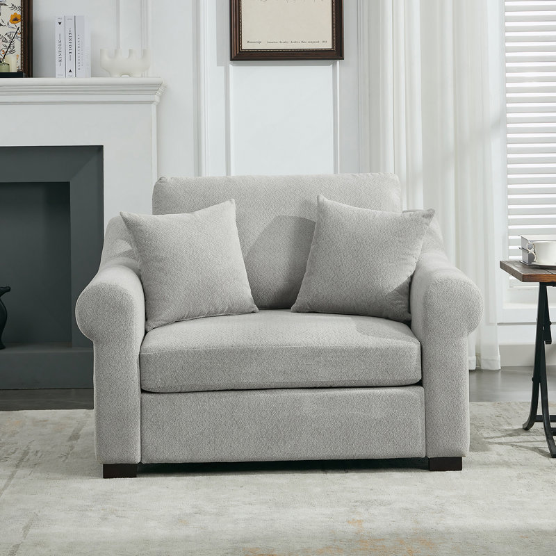 Fauteuil surdimensionné en chenille, Chenille gris pâle, H 35,5 po x l 44,5 po x P 36,2 po