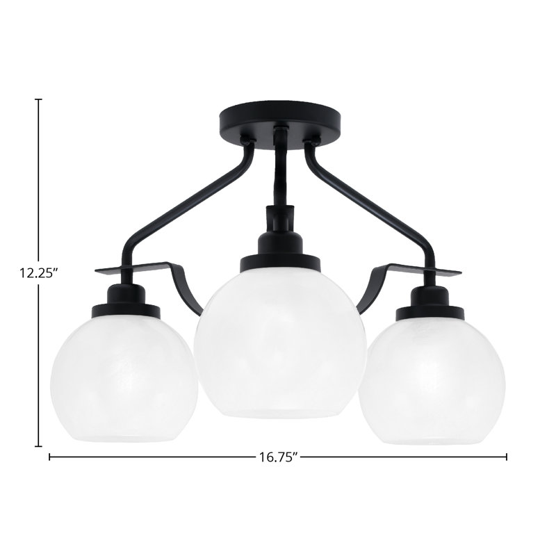 Odyssey 3 Light Semi-Flush Shown In Matte Black Finish With 5.75" White Marble Glass