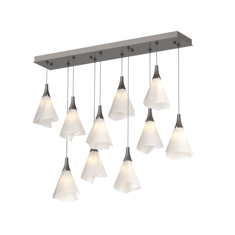 Luminaire suspendu rectangulaire à 10 lumières Mobius, Bronze huilé, 80"