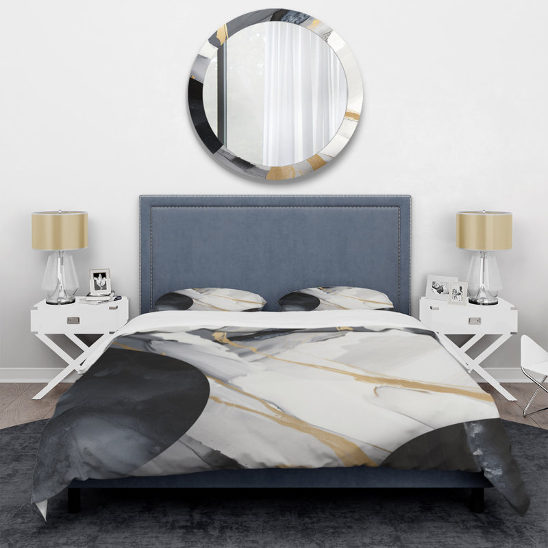 Ensemble de housse de couette en microfibre / polyester noir et doré Harmony Of Marble I