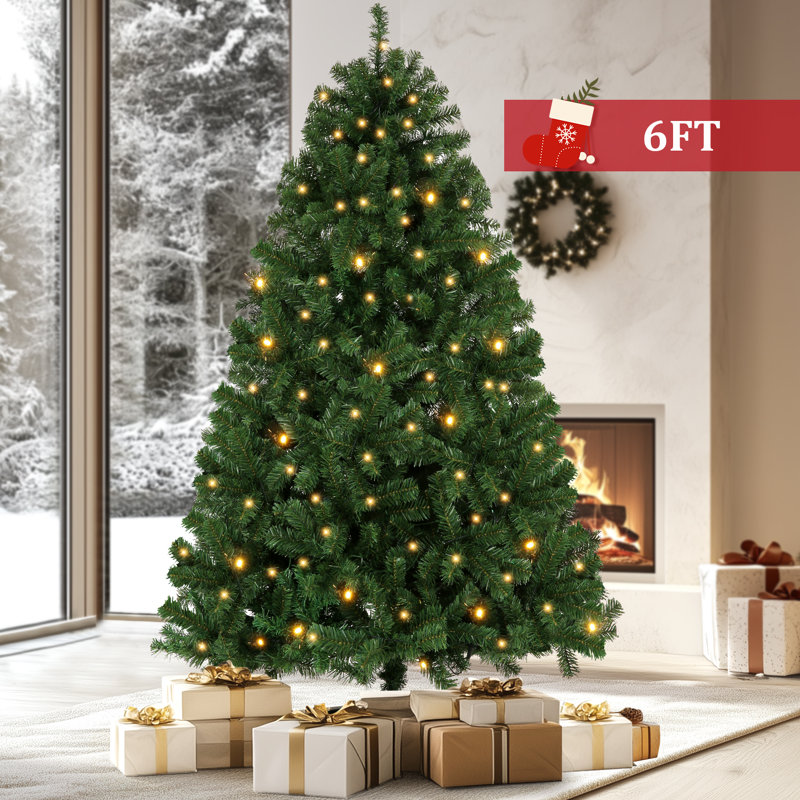 6ft Green Pre-lit Artificial Pine Christmas Tree with Warm White Lights