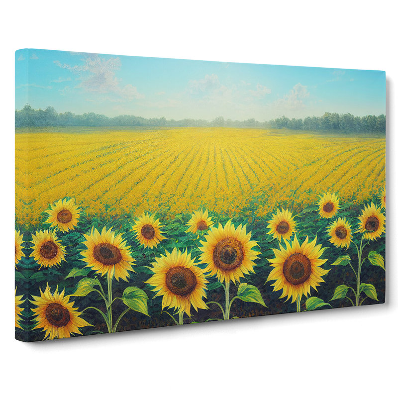 Stimulating Sunflower Field - Wrapped Canvas Painting