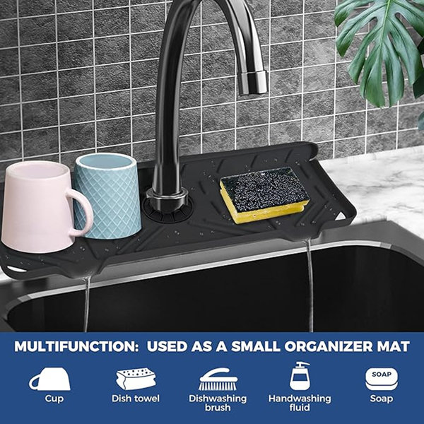 Drymate Faucet Splash Guard Mat for Kitchen & Bathroom Sink, Low-Profile Countertop Drip Protector Drying Pad, Absorbent/Waterproof Fabric, Washable