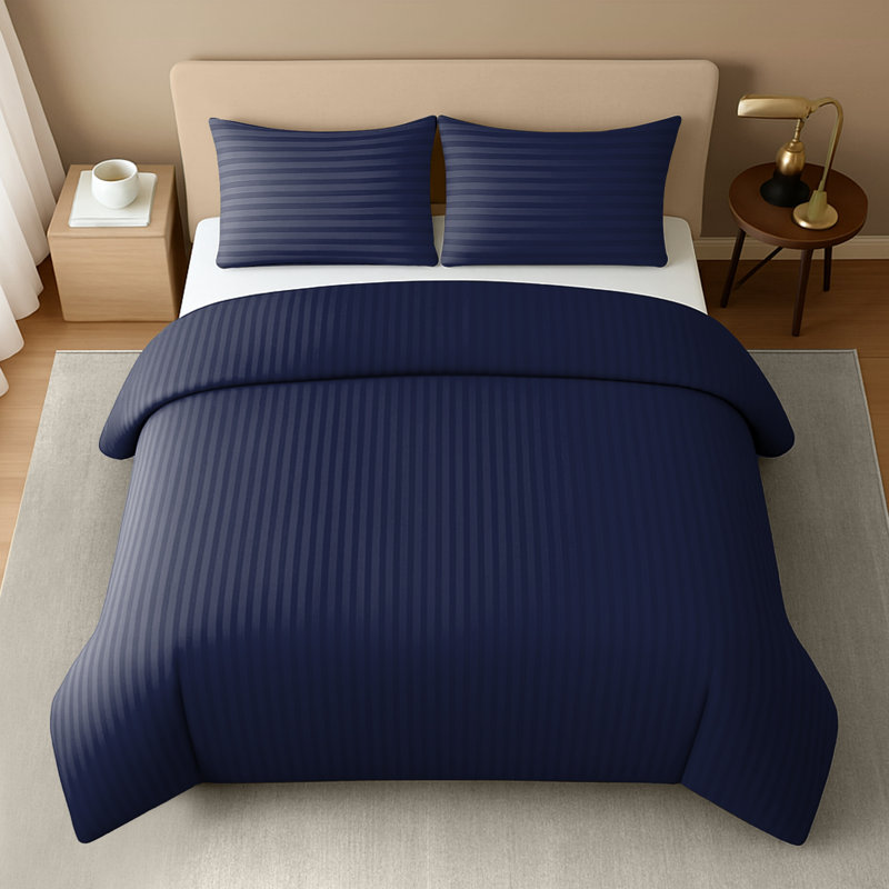 Microfiber Striped Duvet Cover Set, Double