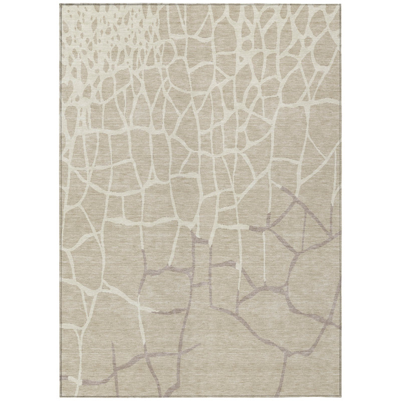 Nazira Beige Washable Indoor-Outdoor Rug - , 3' x 5'