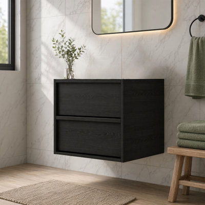 24" Wall Mounted Floating Vanity Base Only (No Sink), KD Packing, 2 Drawers
