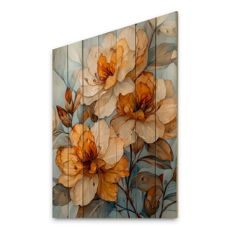 Le chemin des fleurs de rhododendrons II - impression de rhododendrons sur bois de pin naturel, H 20 po x l 10 po x P 0,78 po